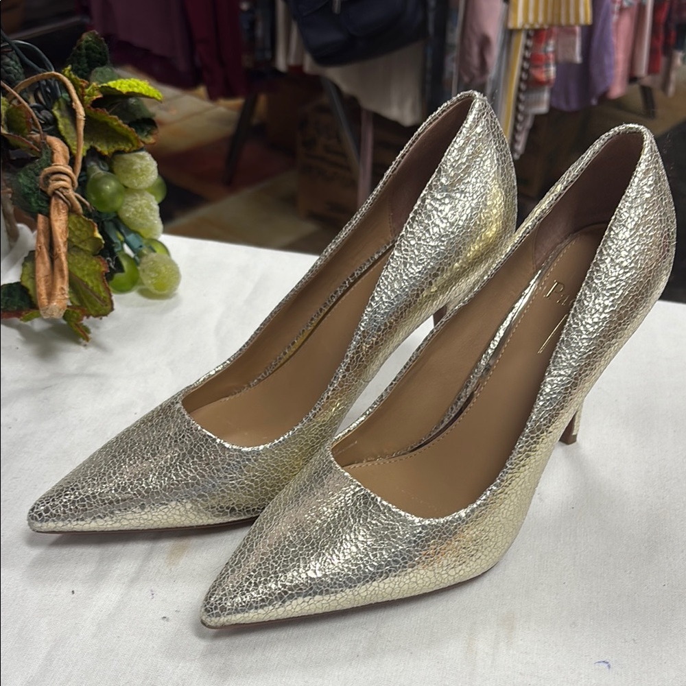 Paolo Gold Stiletto Heels with Pointed Toe